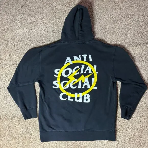 Anti Social Social Club x Fragment Yellow Bolt Hoodie (ASSW532) Men's Sz L - Picture 1 of 5